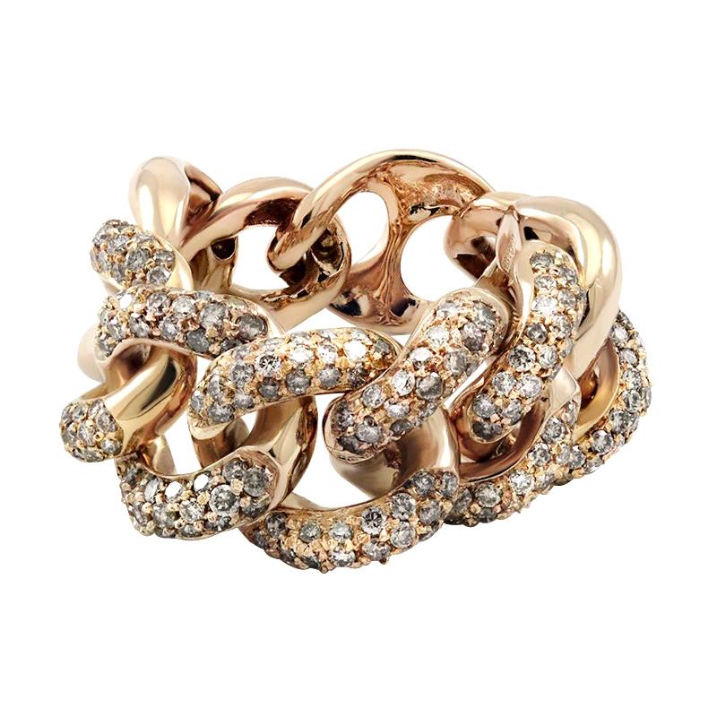 Italian White Diamond 18 Karat Gold Interlocking Link Curb Chain Cocktail Ring For Sale
