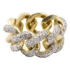 Italian White Diamond 18 Karat Yellow Gold Interlocking Curb Chain Cocktail Ring