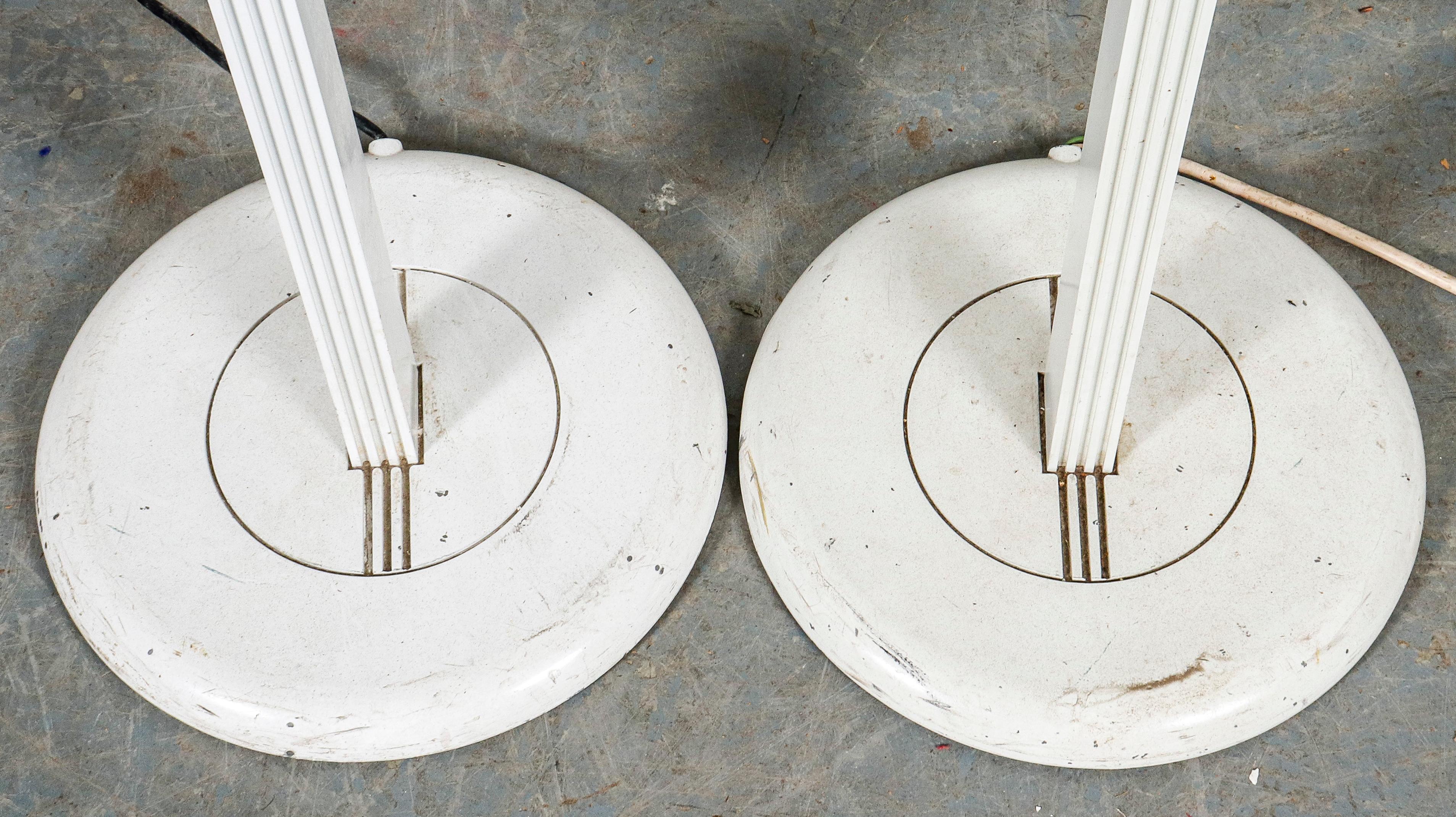 Italian White Enameled Metal Torchere Lamps, Pair For Sale 2