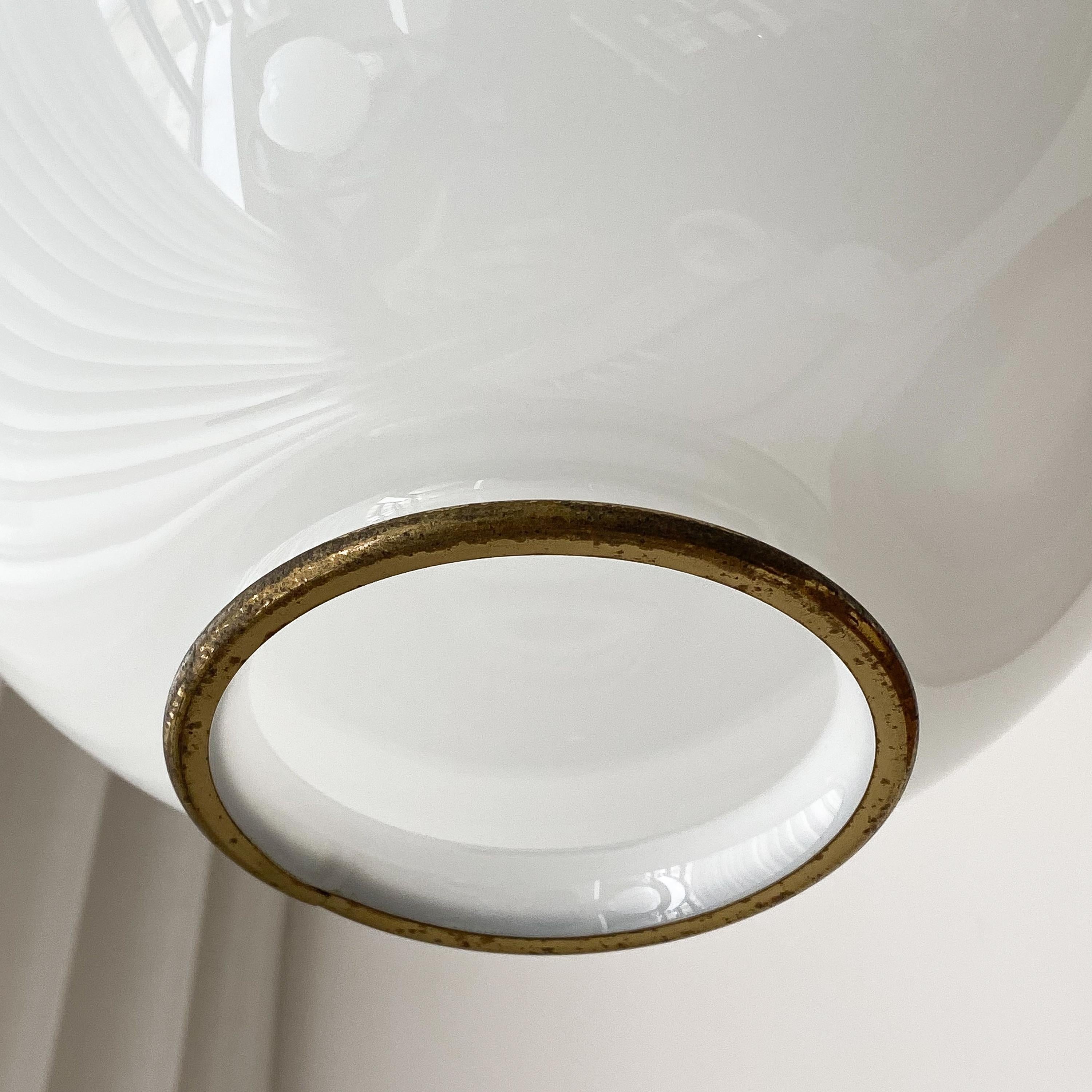 Italian White Glass and Brass Pendant Chandelier 6