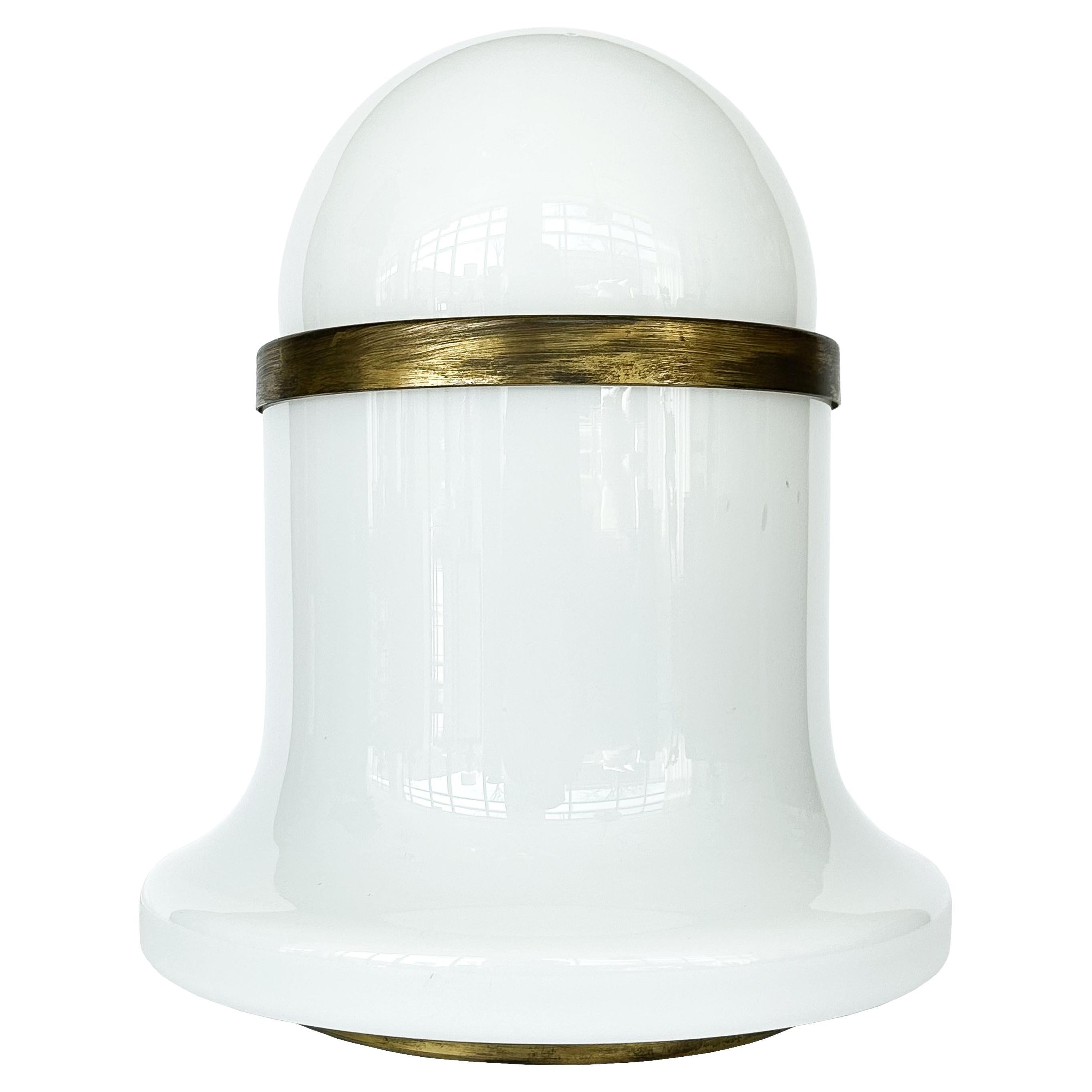 Italian White Glass and Brass Table Lamp by Goffredo Reggiani