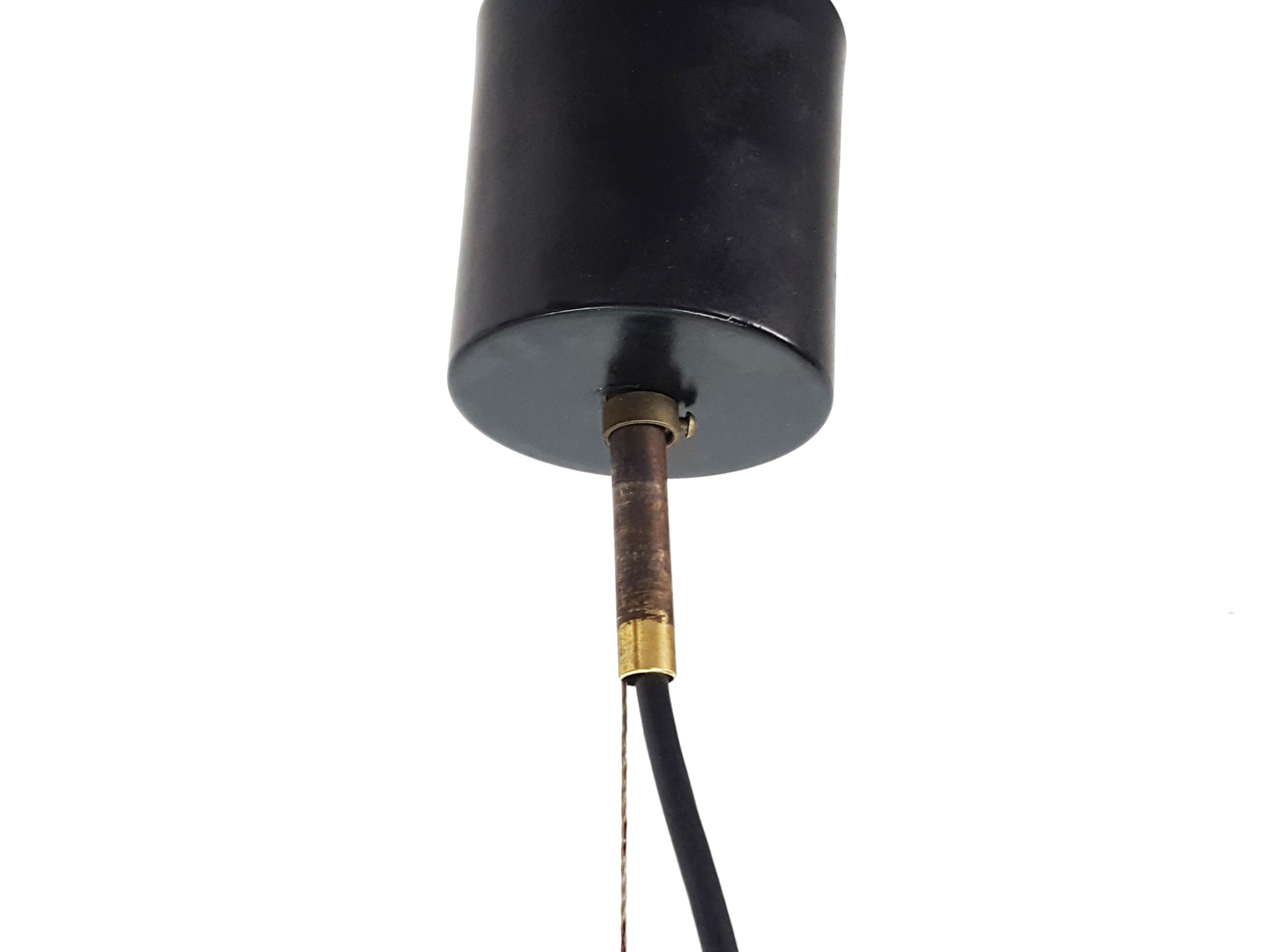 Italian White Glass, Brass, and Black Metal Pendant Lamp Attributed to Stilnovo For Sale 2