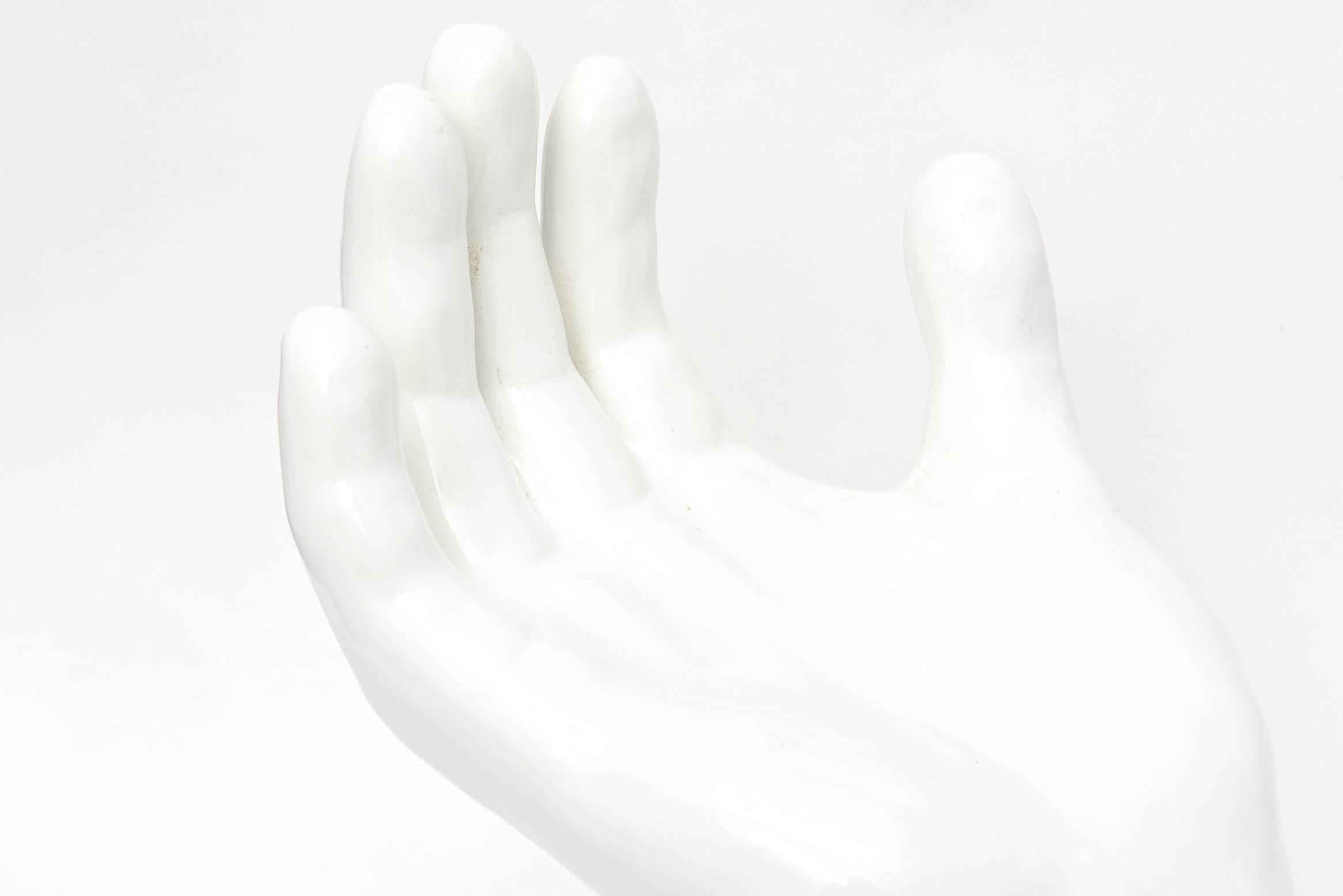White Glazed Ceramic Hands Sculpture Italian Vintage 2