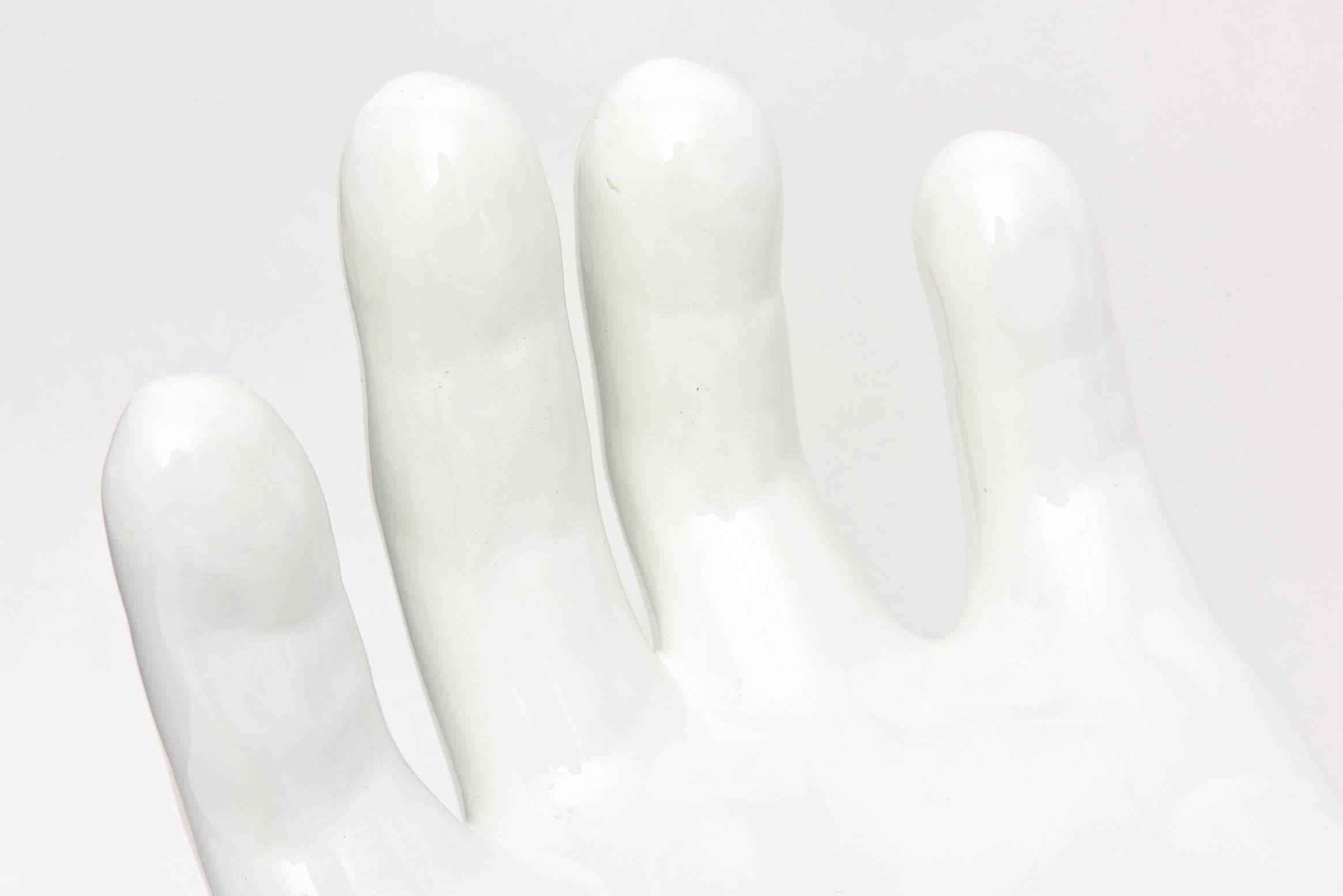 White Glazed Ceramic Hands Sculpture Italian Vintage 3