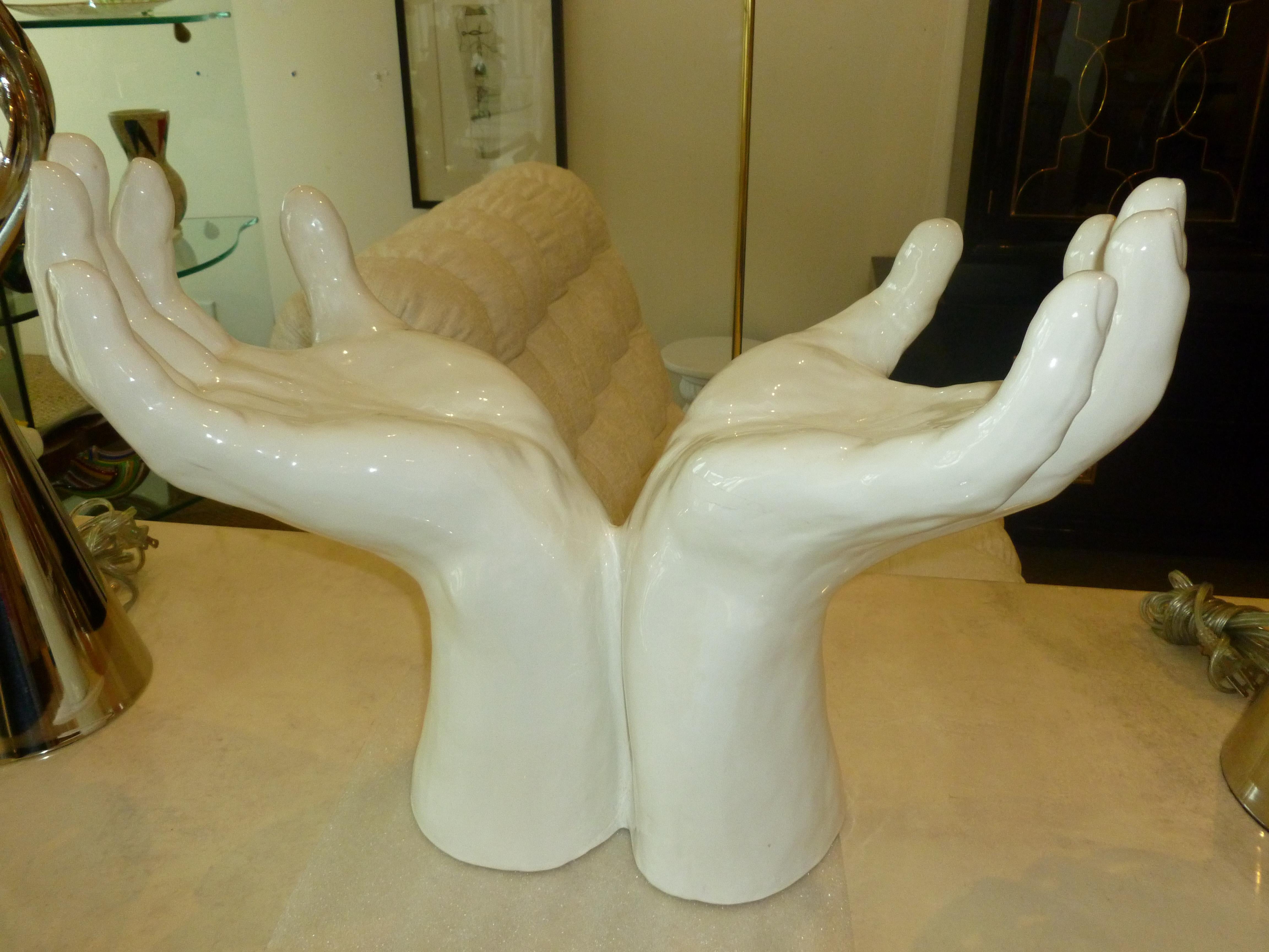 White Glazed Ceramic Hands Sculpture Italian Vintage 1