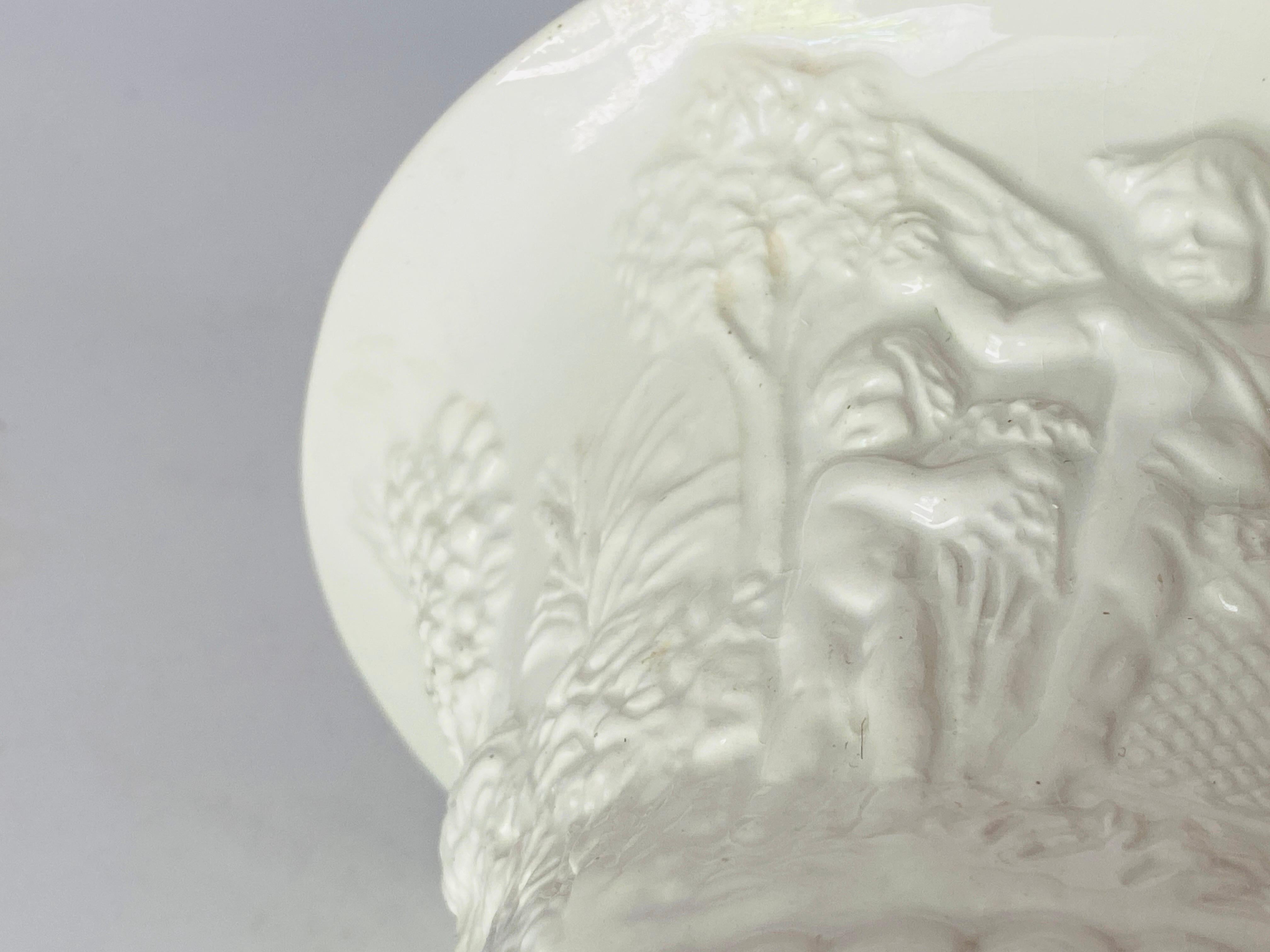 Italian White Glazed Porcelain Urn Vase Glased Porcelain by Bassano, circa 1930 For Sale 3