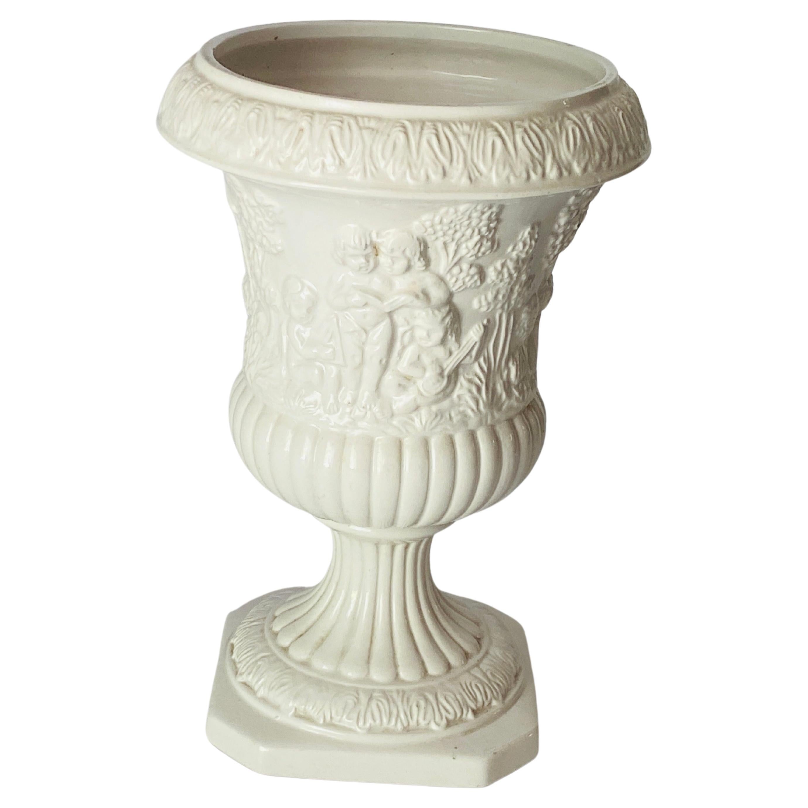 Italian White Glazed Porcelain Urn Vase Glased Porcelain by Bassano, circa 1930 For Sale