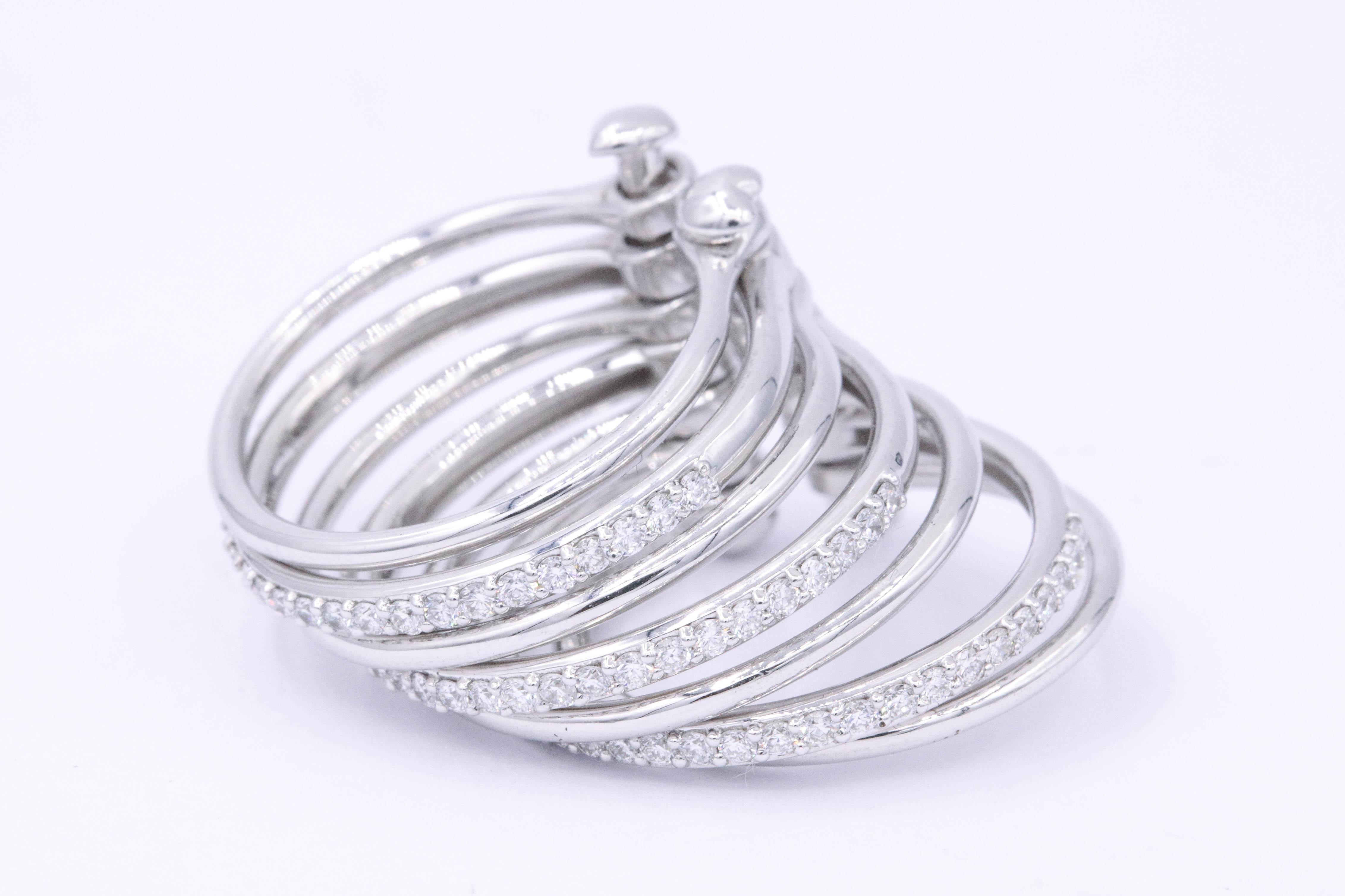 Modern Italian White Gold and Diamond Multilayer Flexible Band Ring