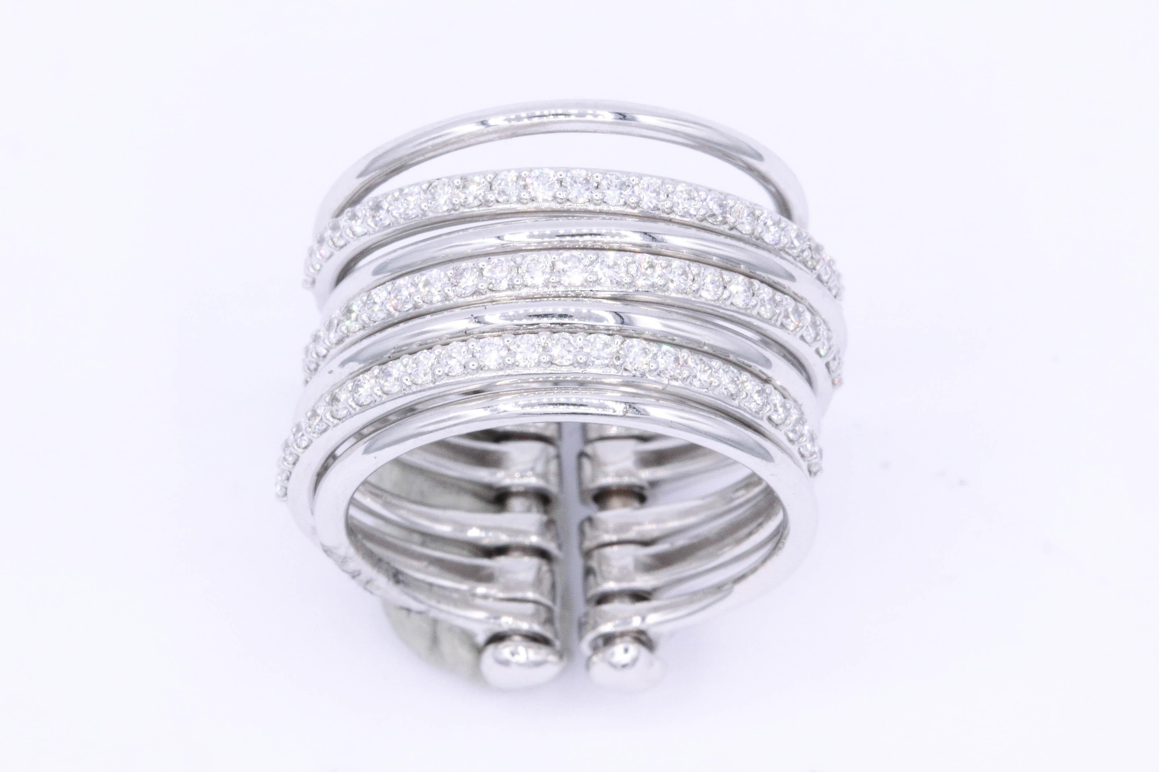 Italian White Gold and Diamond Multilayer Flexible Band Ring 1