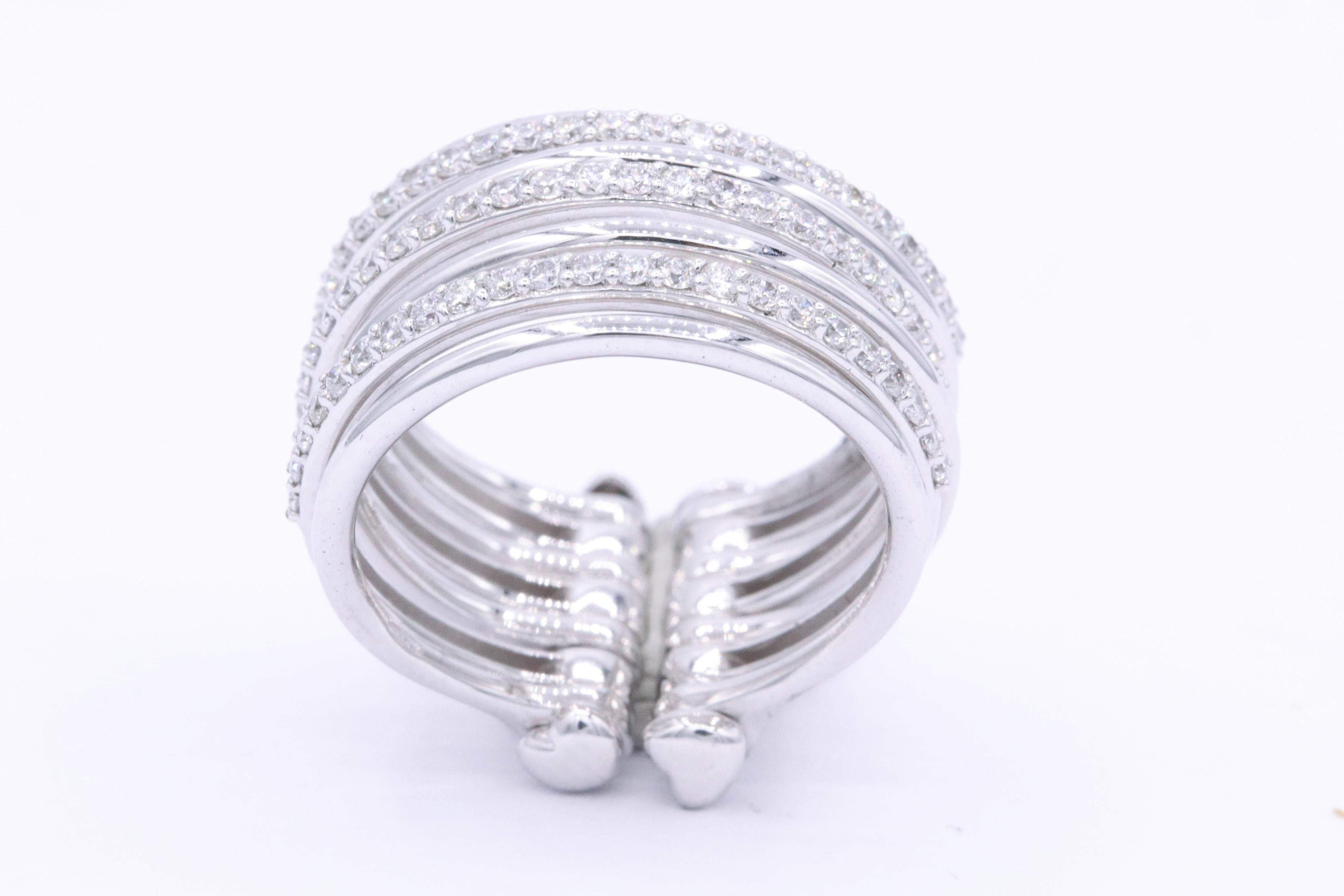 Italian White Gold and Diamond Multilayer Flexible Band Ring 2