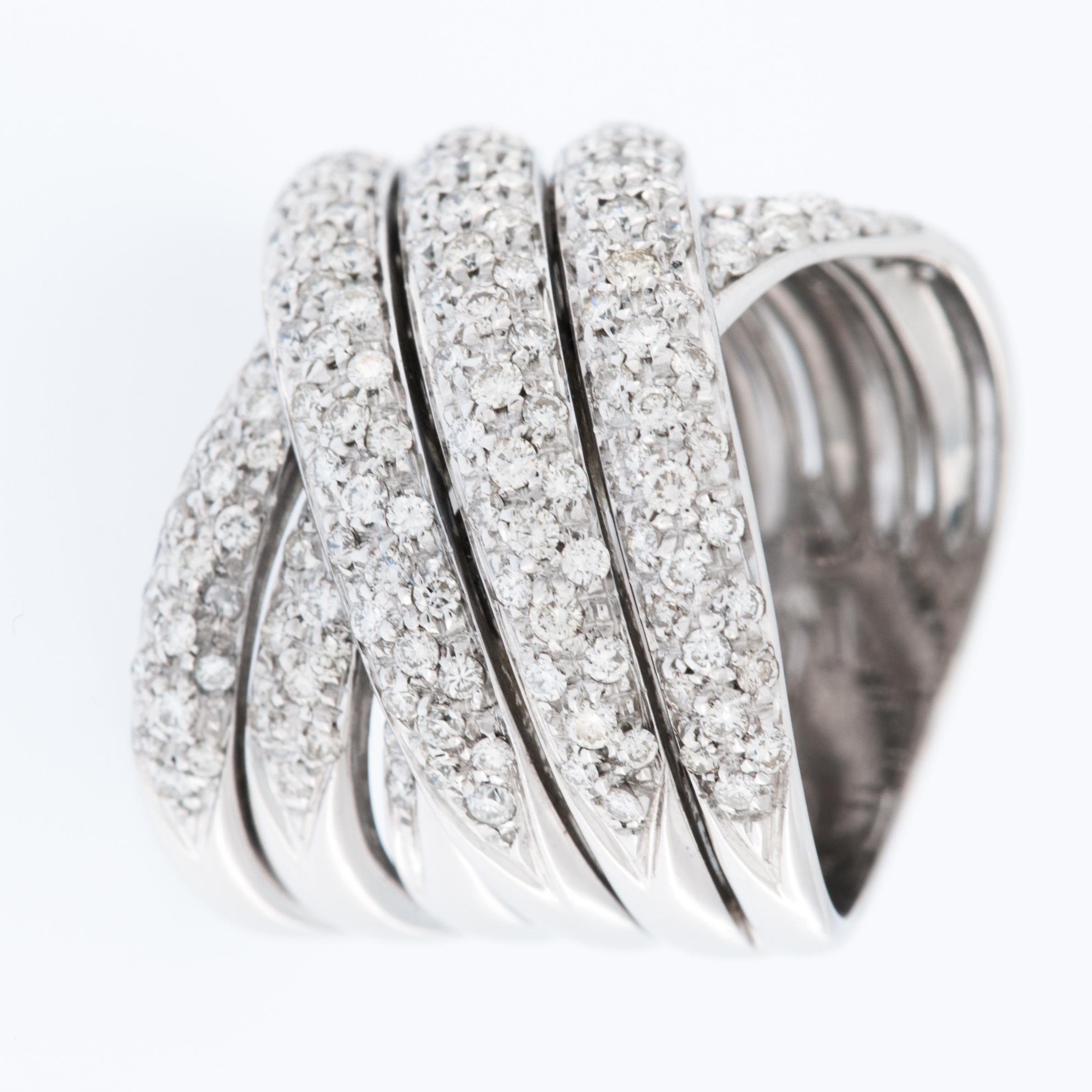 Brilliant Cut Italian White Gold Band Ring with Diamonds  For Sale