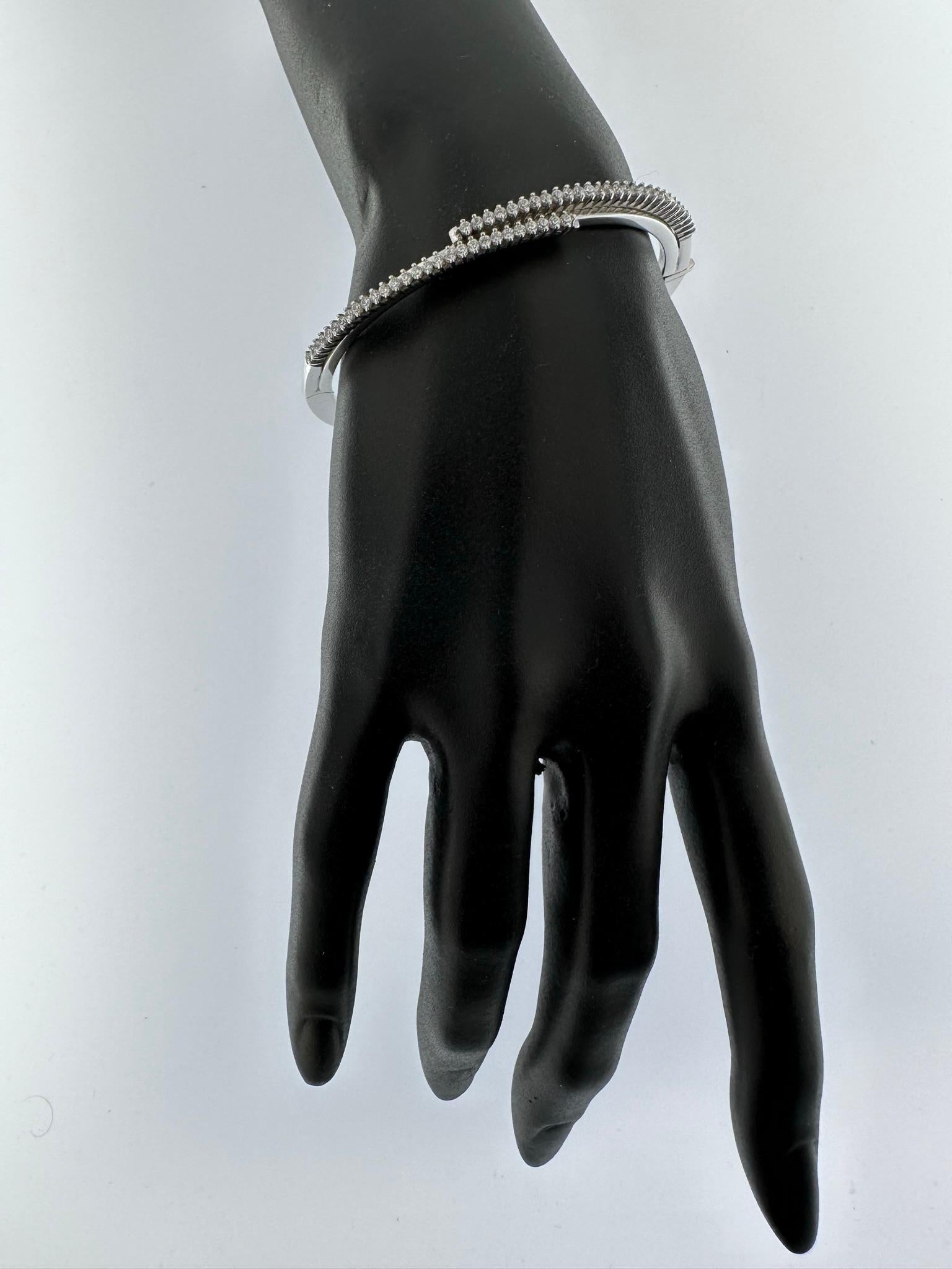 Women's or Men's Italian White Gold Cuff Bracelet with Diamonds by Sinico  For Sale