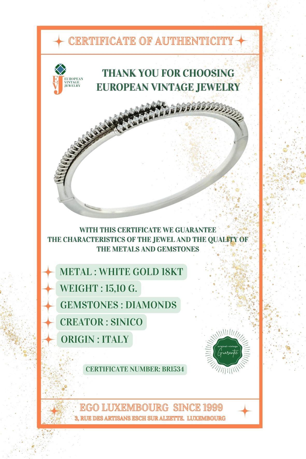 Italian White Gold Cuff Bracelet with Diamonds by Sinico  For Sale 1