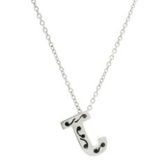 Italian White Gold Diamond Initial Letter J Slide Pendant on Cable Link Necklace