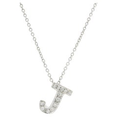 Italian White Gold Diamond Initial Letter J Slide Pendant on Cable Link Necklace