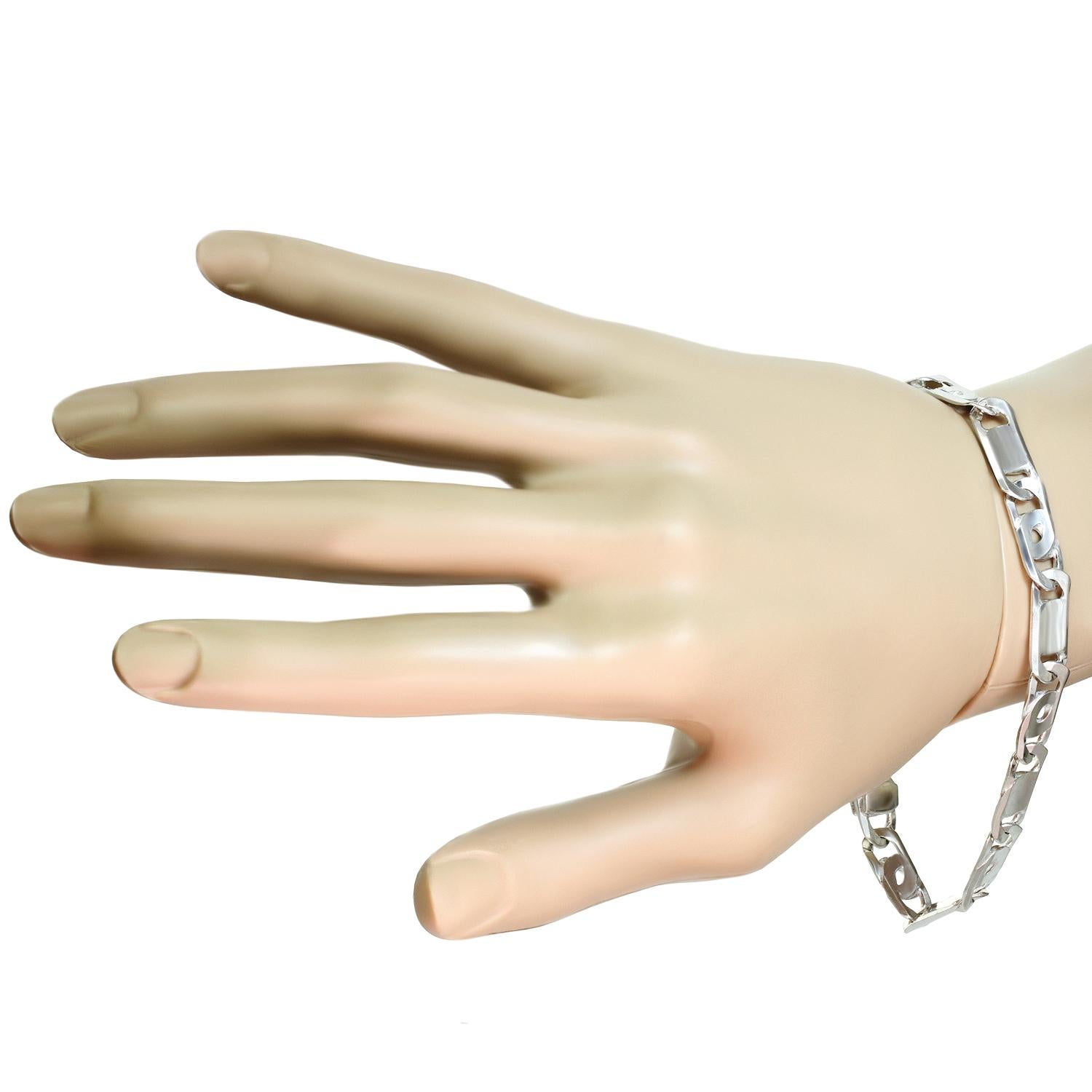 Femenino o masculino Pulsera italiana de eslabones planos de oro blanco de 14k