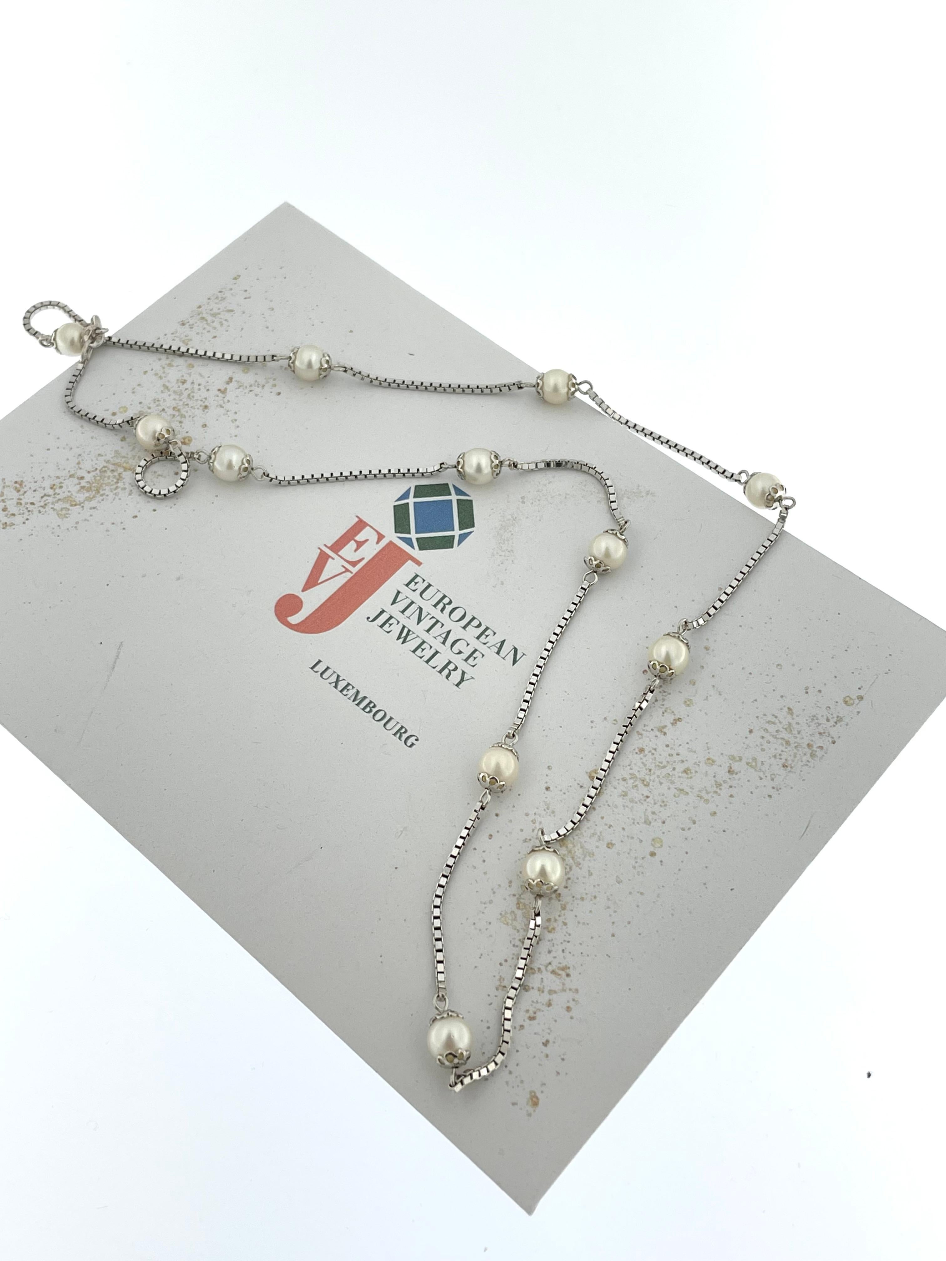 Round Cut Italian White Gold Necklace with Pearls by Balestra