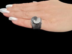 Italian White Gold Ring with Black and White Natural Diamonds