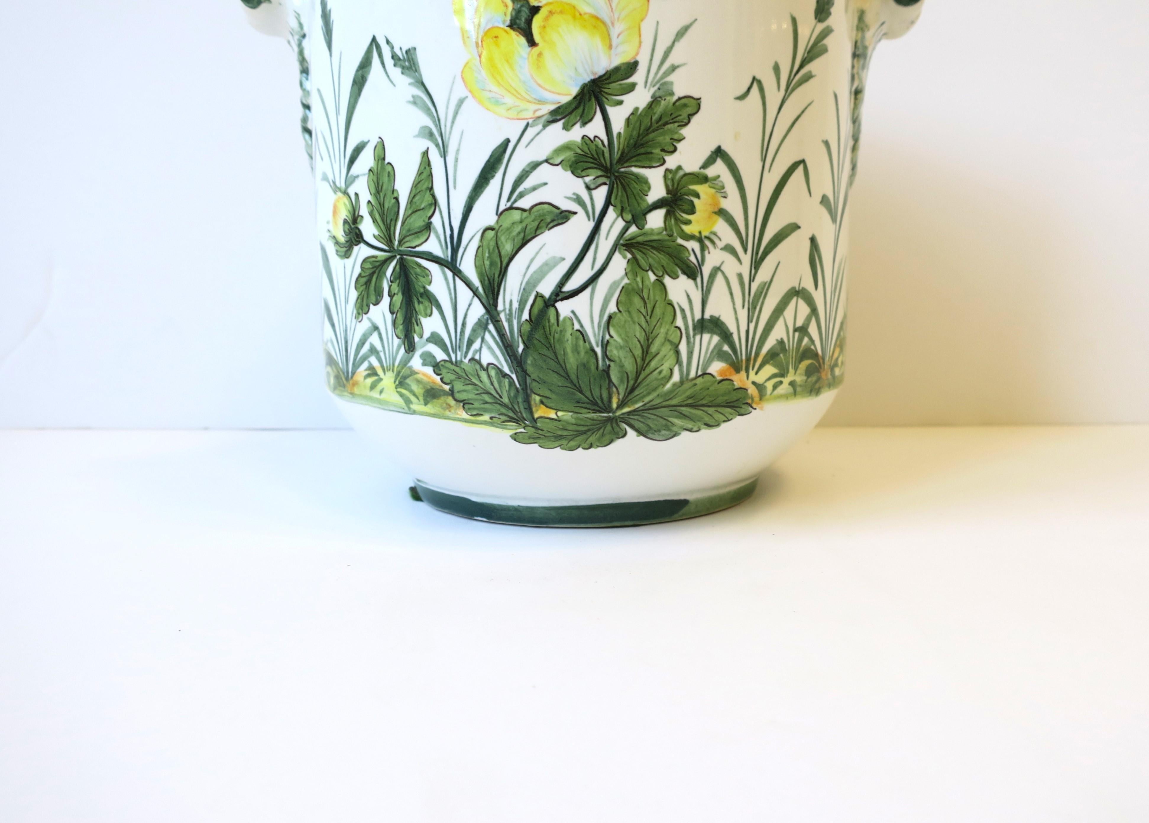 Italienischer weiß-grüner und gelber Blumentopf-Übertöpfer/Übertöpfer/Jardinière 3