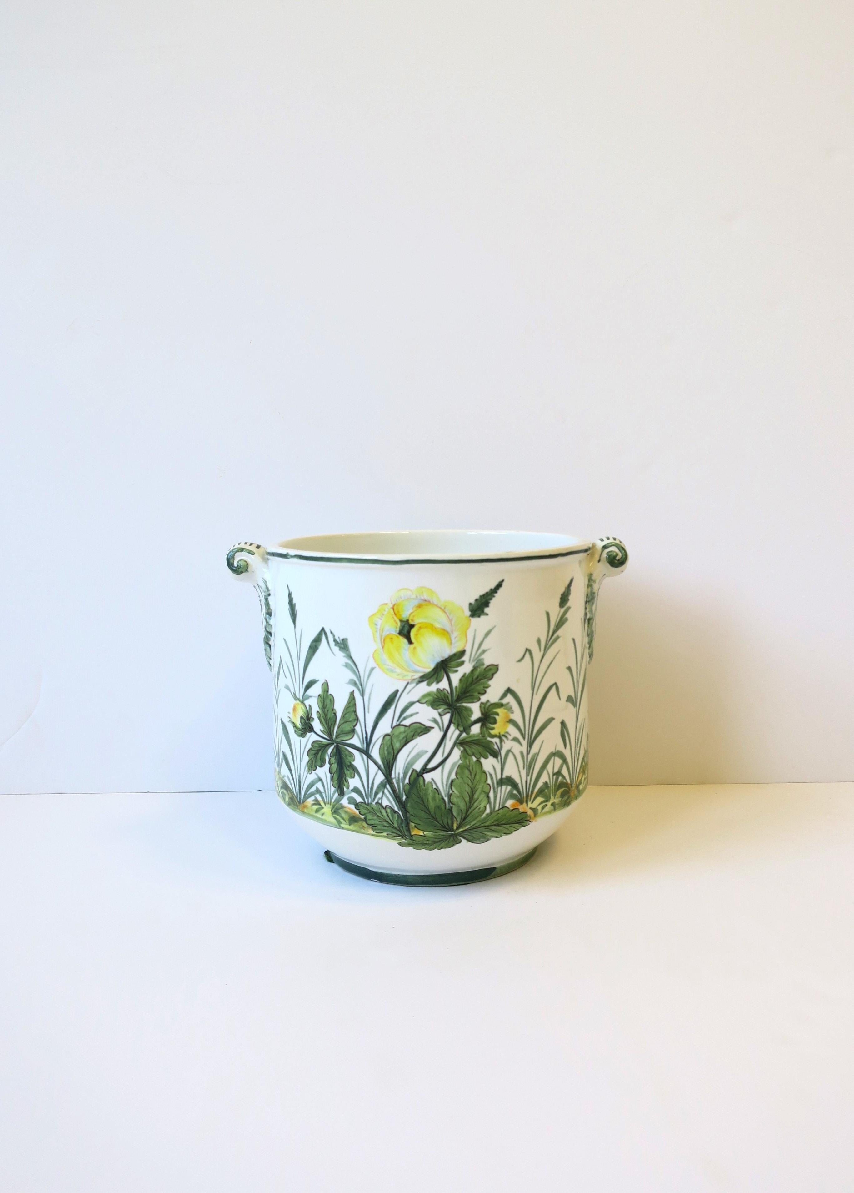 20ième siècle Pot à fleurs italien blanc, vert et jaune Cachepot Jardiniere