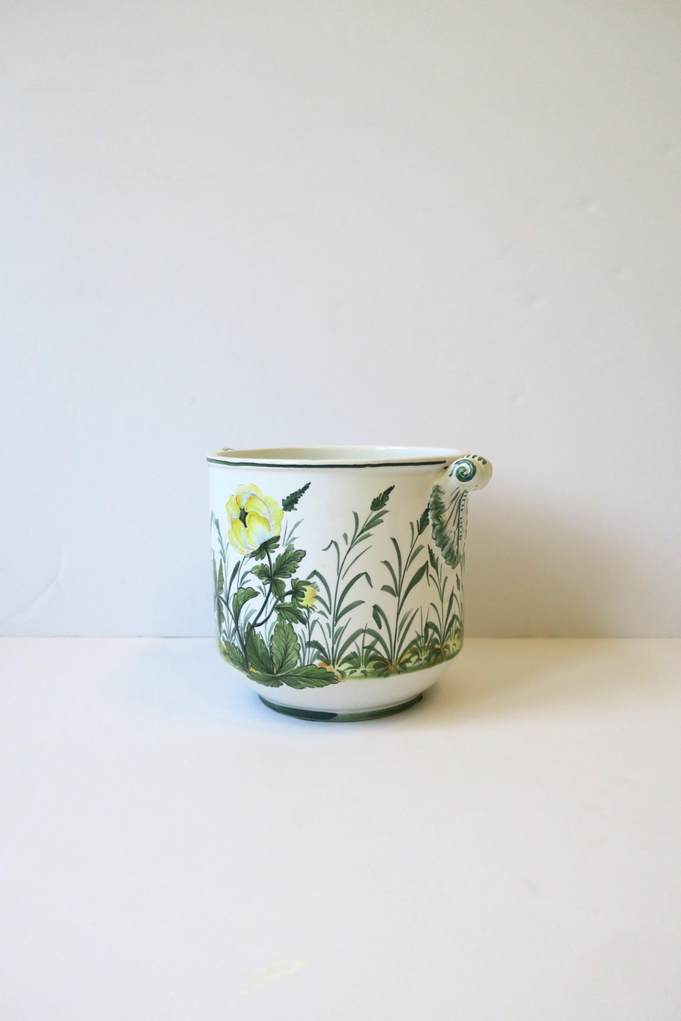 Céramique Pot à fleurs italien blanc, vert et jaune Cachepot Jardiniere