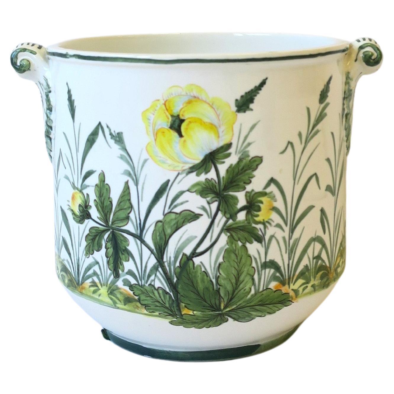Pot à fleurs italien blanc, vert et jaune Cachepot Jardiniere