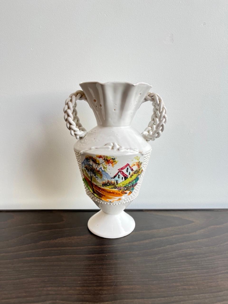 Mid-Century Modern Italian White Hand Made Large Vase 1960s  For Sale