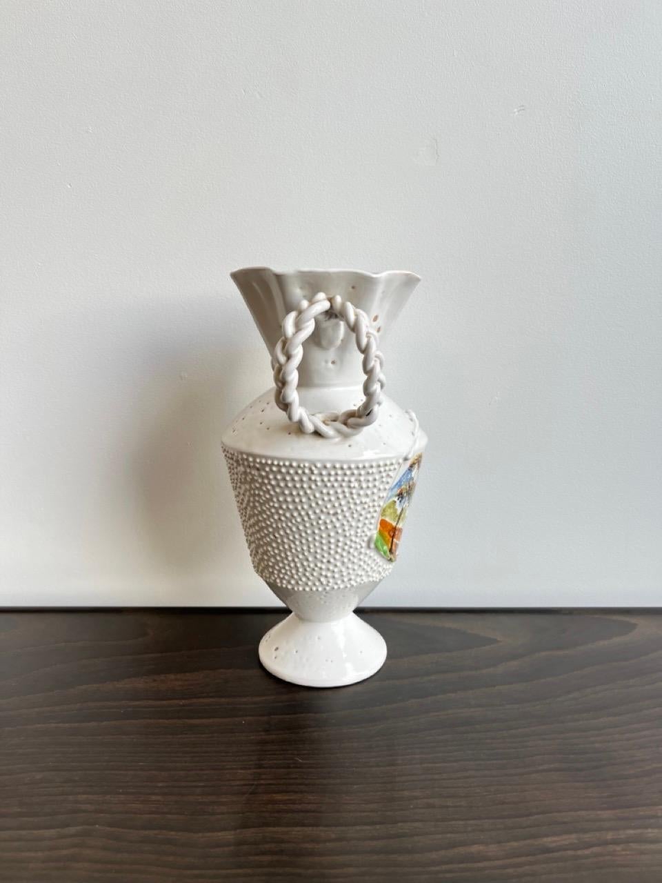 Hand-Crafted Italian White Hand Made Large Vase 1960s  For Sale