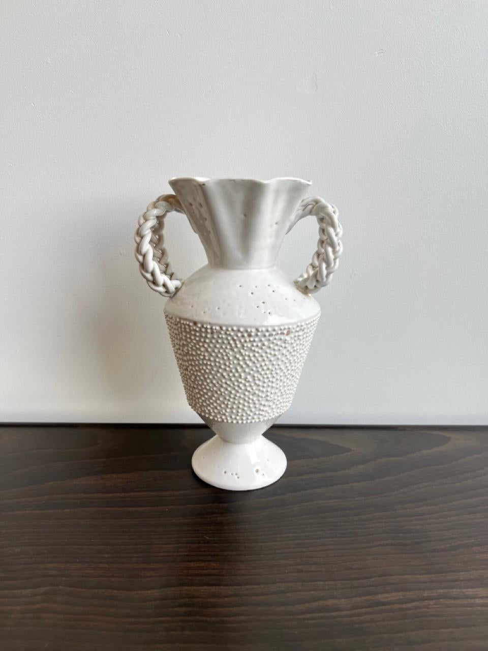 Italian White Hand Made Large Vase 1960s  In Good Condition For Sale In Byron Bay, NSW