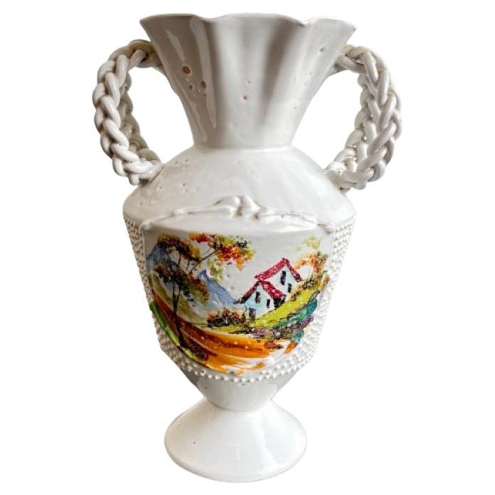 Italian White Hand Made Large Vase 1960s  For Sale