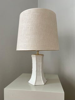 Italian white handmade porcelain table lamp in the shape of bamboo