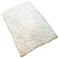 Italian White Ivory 100% Wool 1970s Carpet