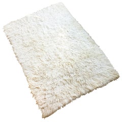 Italian White Ivory 100% Wool 1970s Carpet