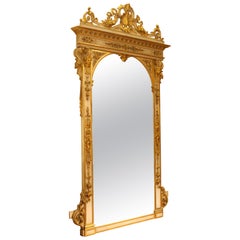 Antique Italian White Lacquer and Giltwood Floor Mirror, Florence, circa 1865