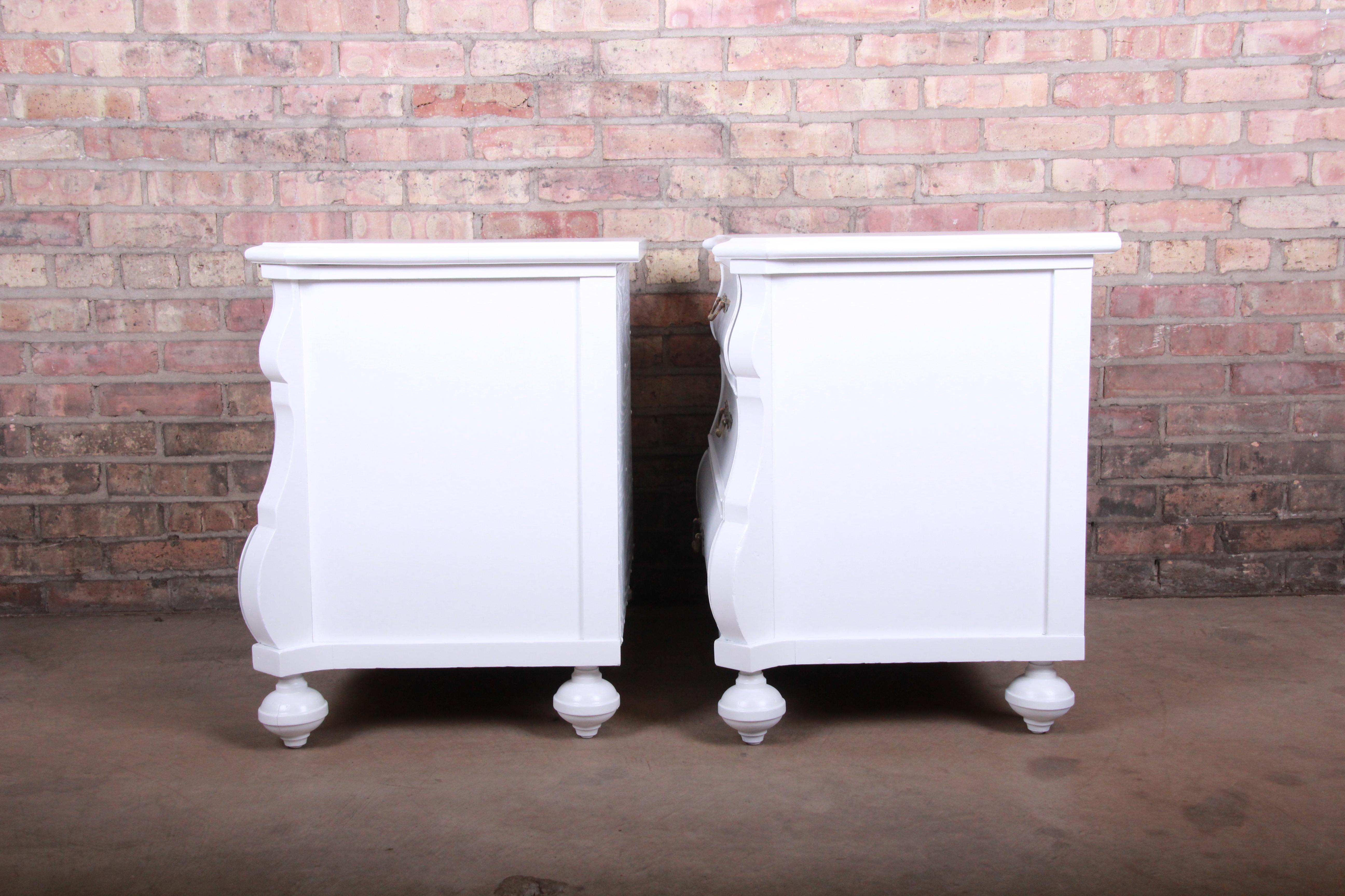 Italian White Lacquered Bombay Bedside Chests, Newly Refinished For Sale 1