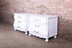 Italian White Lacquered Bombay Bedside Chests, Newly Refinished