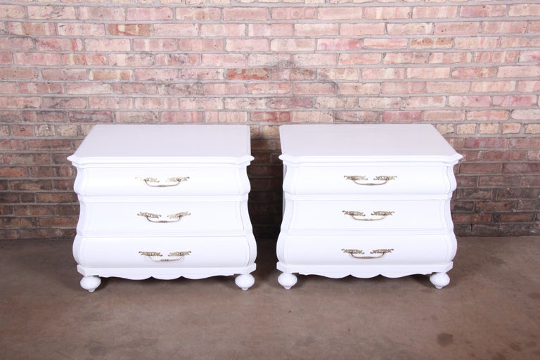 Italian White Lacquered Bombay Bedside Chests, Newly Refinished For