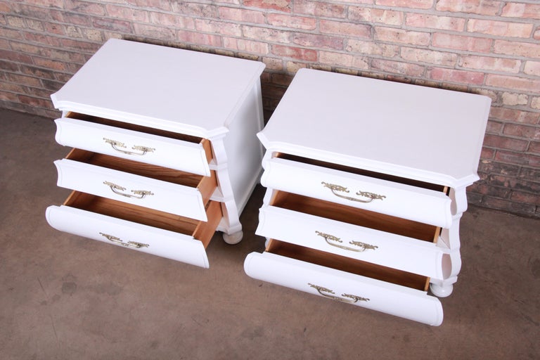 Italian White Lacquered Bombay Bedside Chests, Newly Refinished For