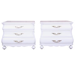 Italian White Lacquered Bombay Bedside Chests, Newly Refinished