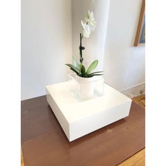 Italian White Lacquered Wood and Clear Glass Table Center Piece Vase