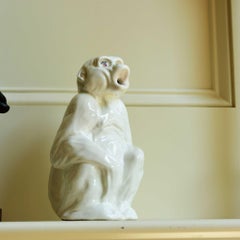 Italian White Maiolica Monkey Jug Pitcher Midcentury