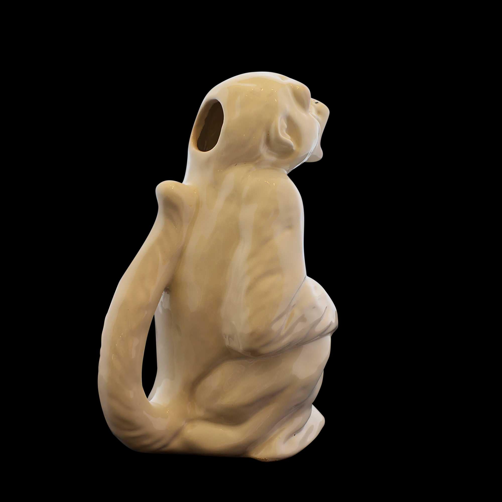 Ceramic Italian White Maiolica Monkey Jug Pitcher Midcentury For Sale