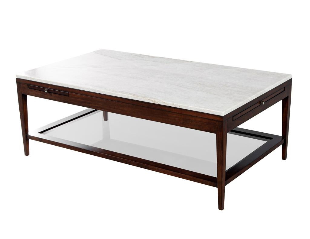 Italian White Marble and Walnut Coffee Table For Sale 3