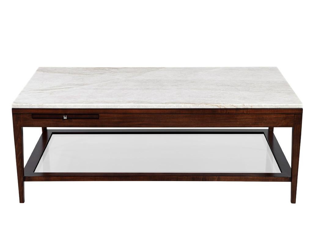 Italian White Marble and Walnut Coffee Table For Sale 4