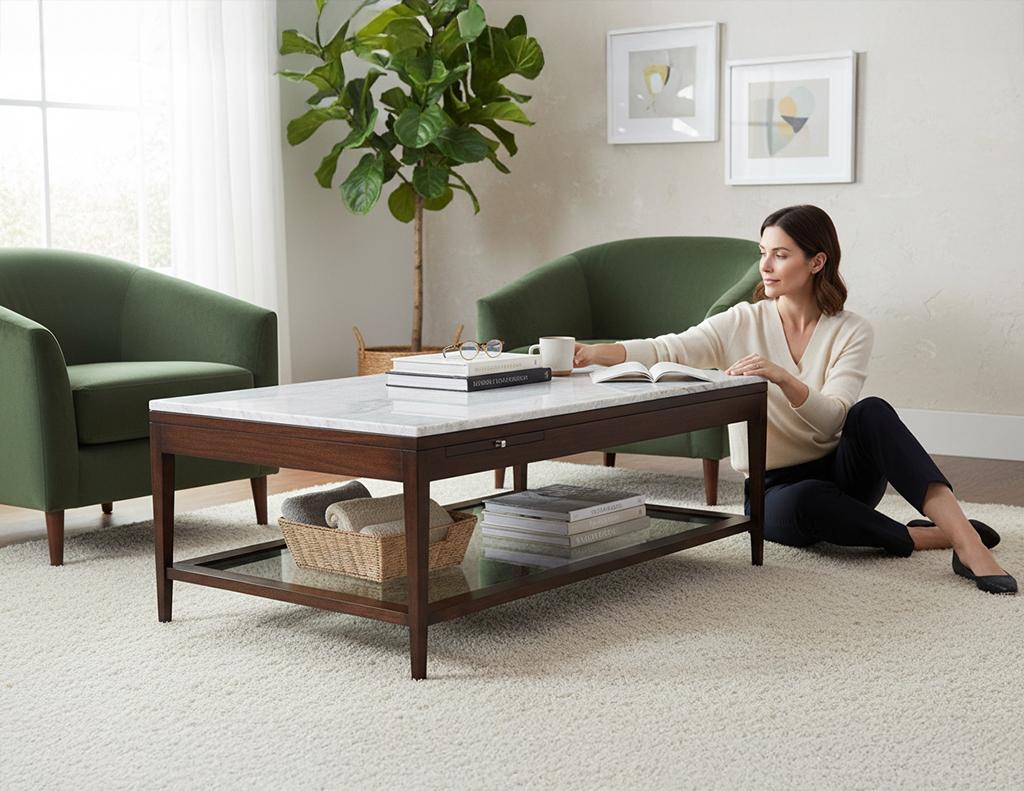 A refined harmony of Italian stone and warm walnut, this luxurious coffee table features an exquisite soft off-white marble top with cream-toned veining, bringing an effortless sense of sophistication to any space. The walnut frame is crafted in a