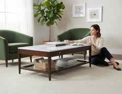 Italian White Marble and Walnut Coffee Table
