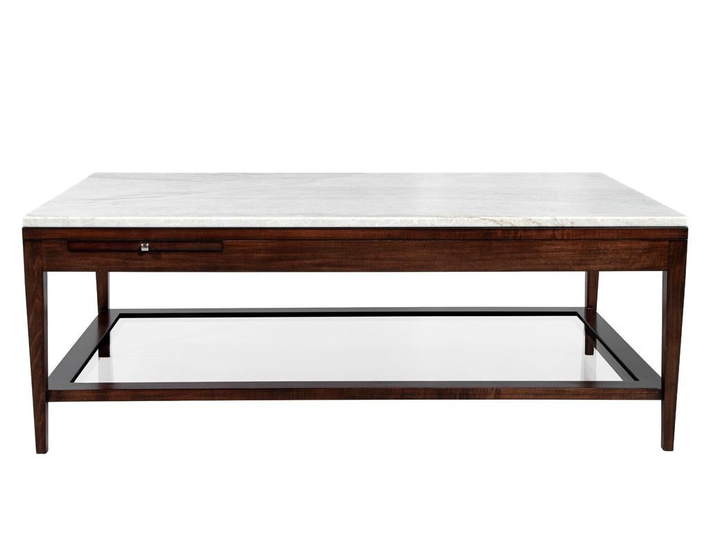 Modern Italian White Marble and Walnut Coffee Table For Sale