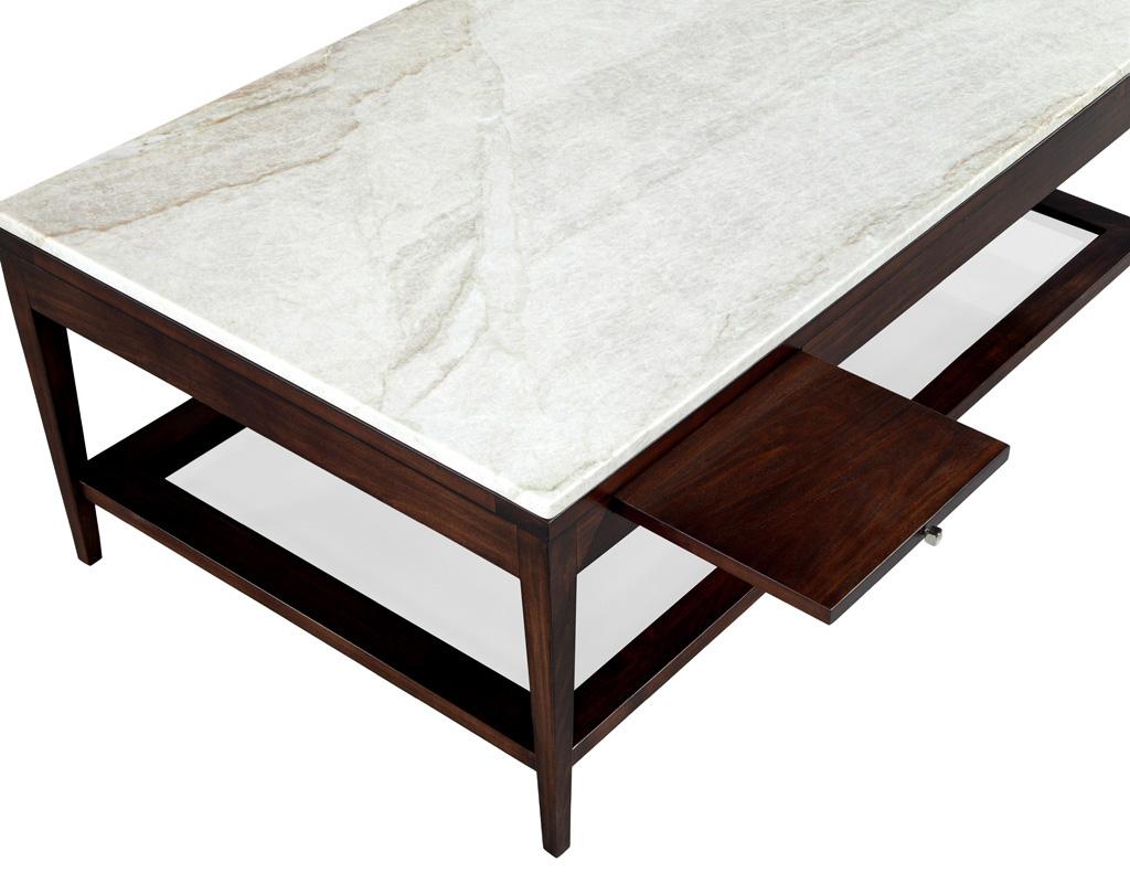 Italian White Marble and Walnut Coffee Table In New Condition For Sale In North York, ON