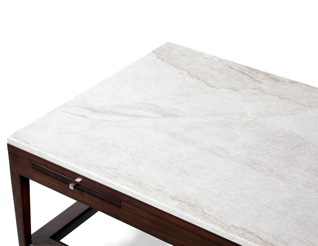 Metal Italian White Marble and Walnut Coffee Table For Sale