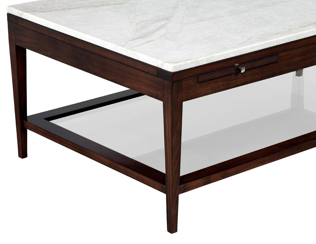 Italian White Marble and Walnut Coffee Table For Sale 1